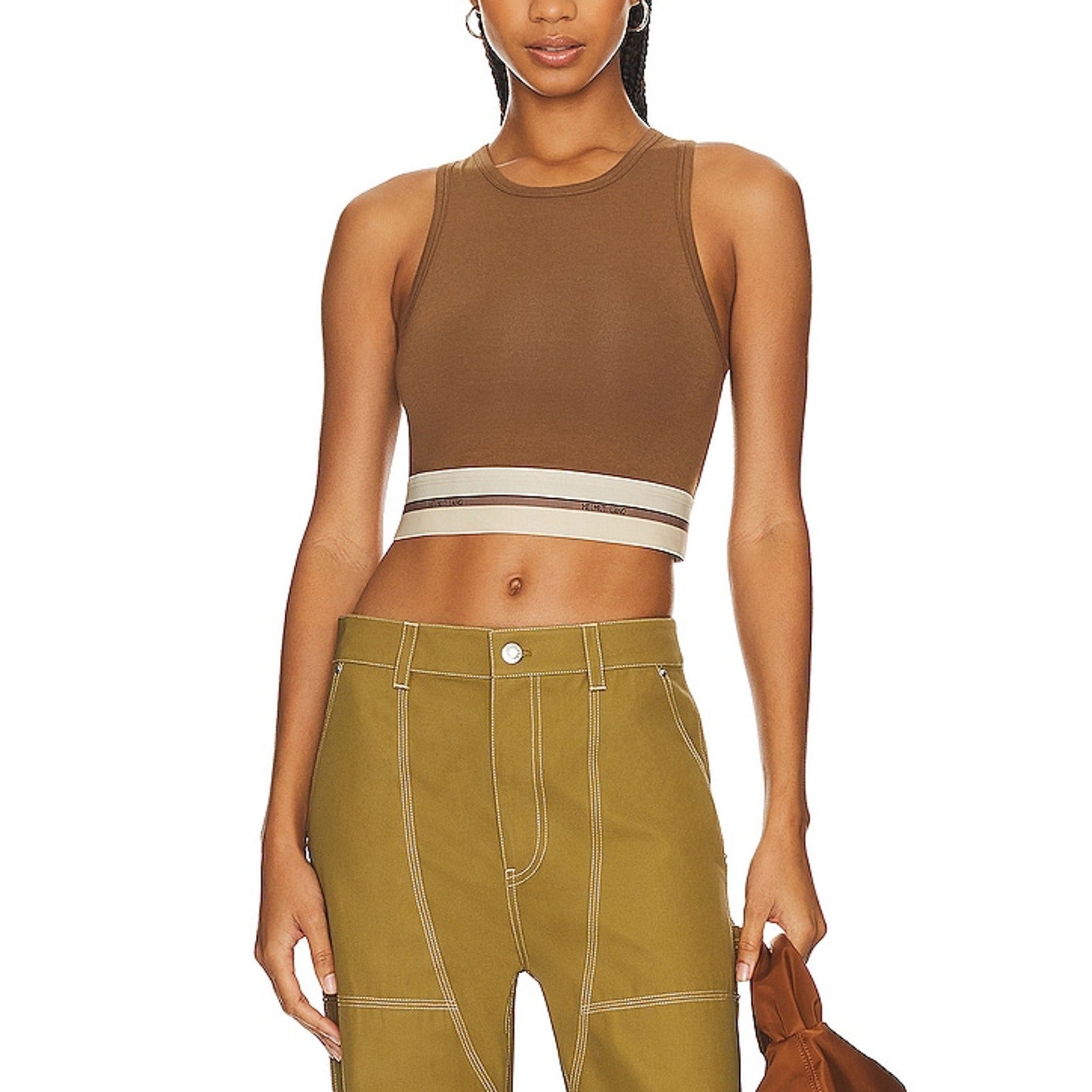 Helmut Lang Cropped Brown Cotton Tank Top Size M