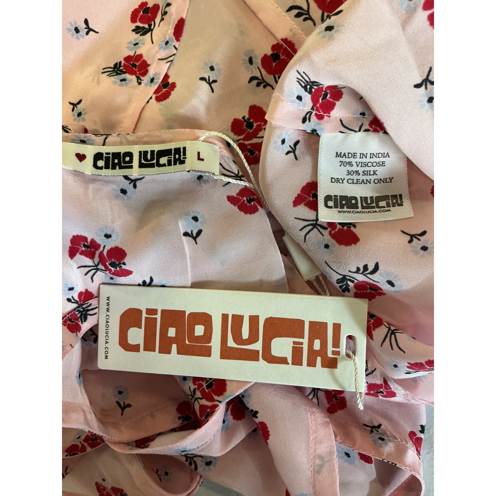 Ciao Lucia 'Castelo' Pink Rayon Geranium Print Silk Mini Dress Size L