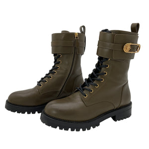 Versace Iconic Khaki Safety Pin Combat Boot Size EU 38 / US 8