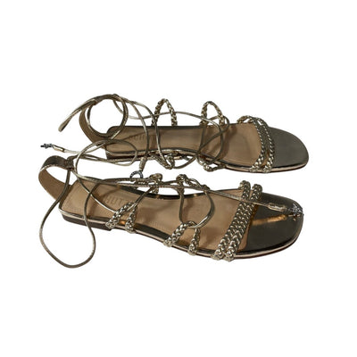 Schutz Braided Platinum Lunah Flat Sandals Size 7