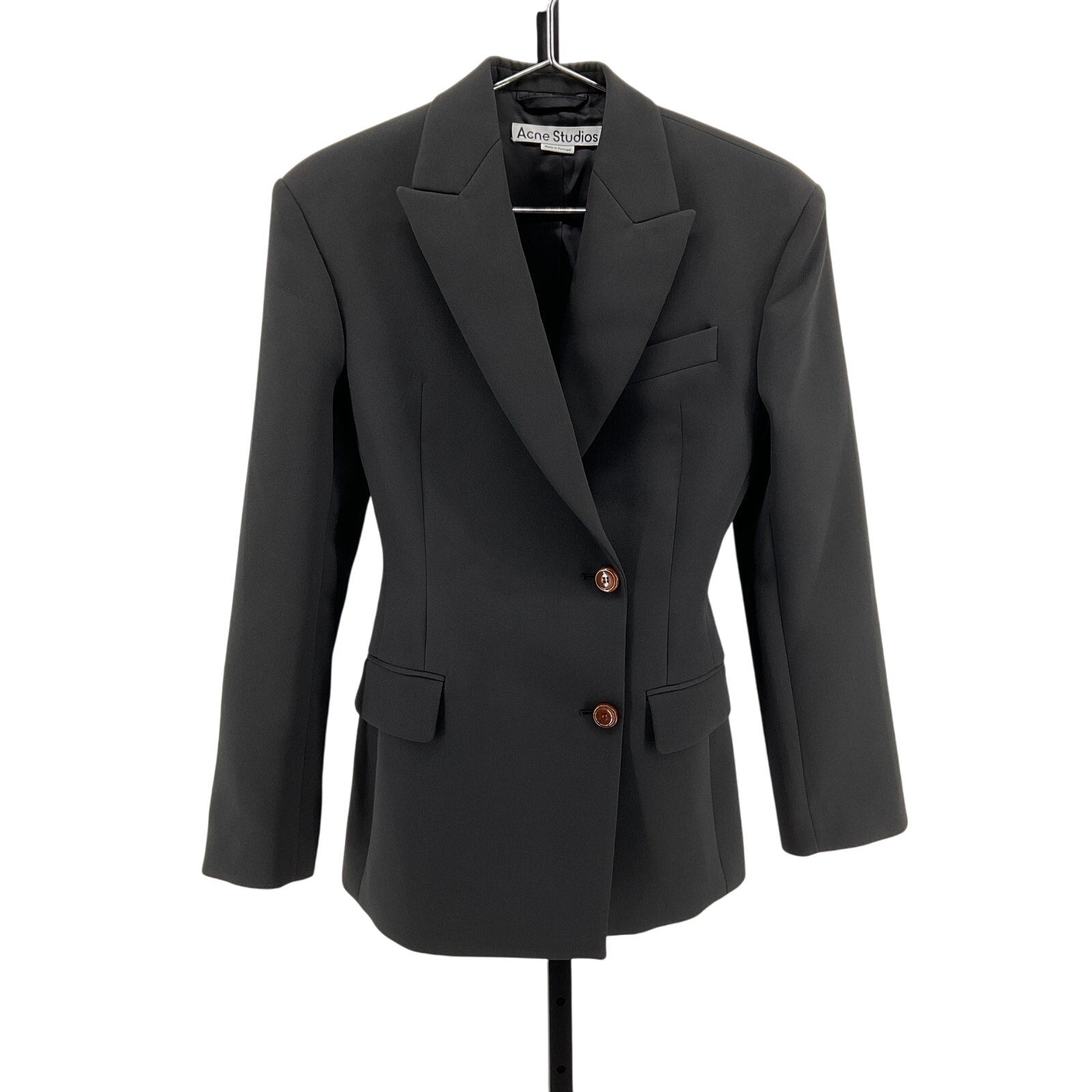 Acne Studios Black Polyester Double-Breasted Gabardine Blazer Size 32