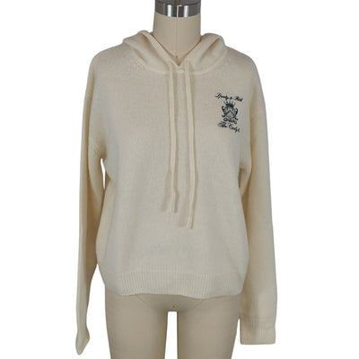Sporty & Rich Cozy Cream Carlyle Crest Hoodie Size Small