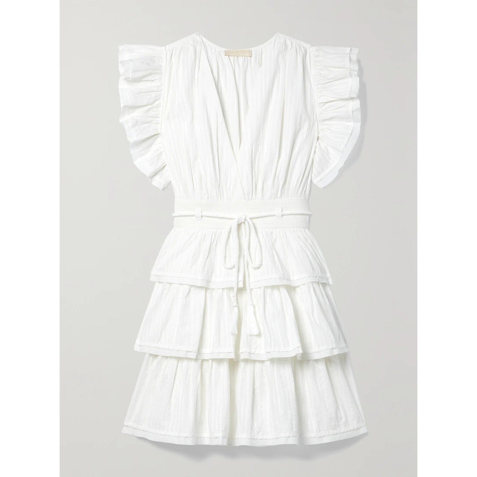Ulla Johnson 'Camilla' White Cotton Ruffled Pintucked Cotton-Poplin Mini Dress Size 8