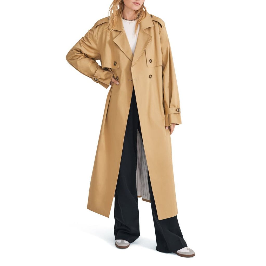 Favorite Daughter 'The Charles' Tan Tie Waist Double Breasted Trench Coat Size L - NWT