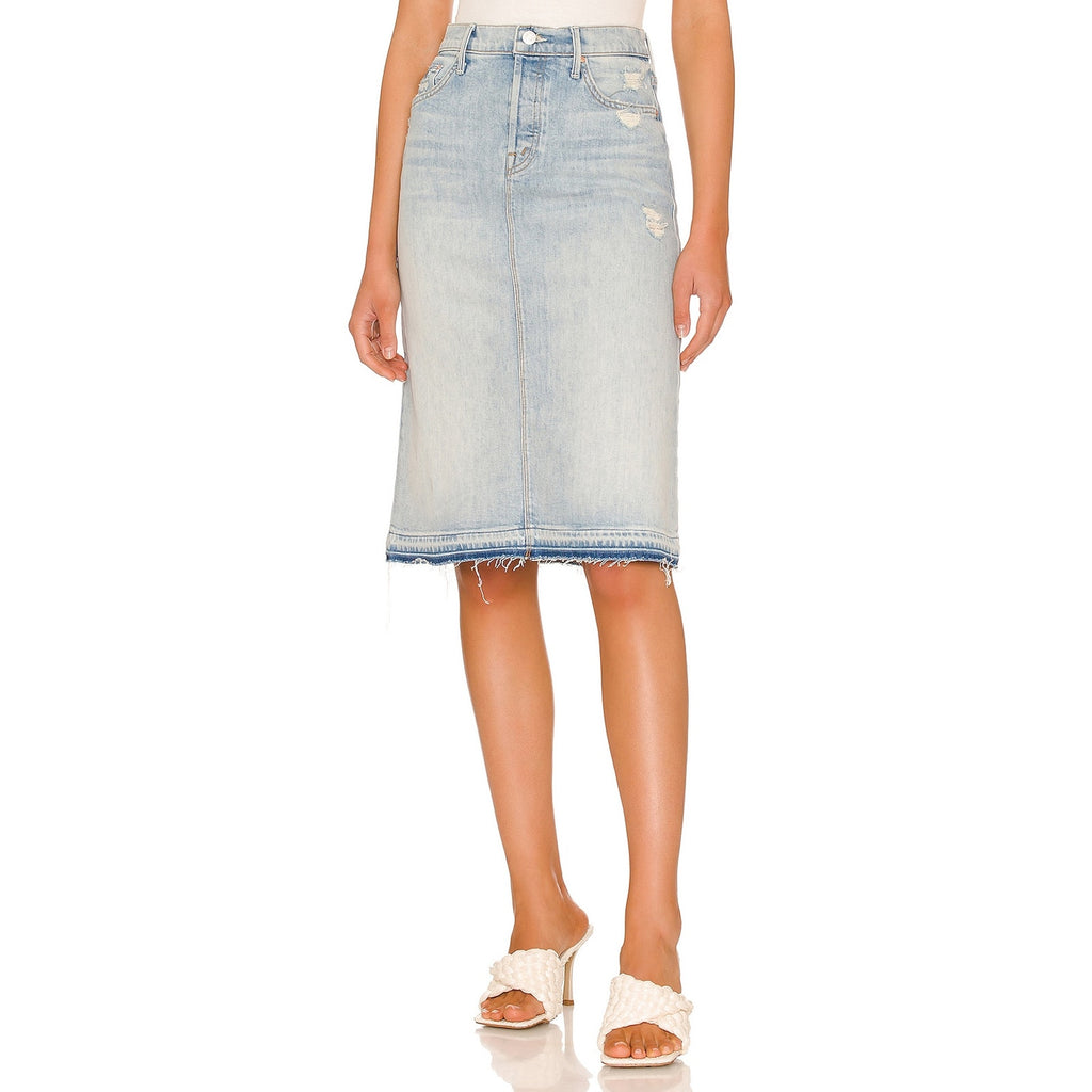 Mother 'The Vagabond' Blue Midi Undone Hem Denim Skirt Size 26