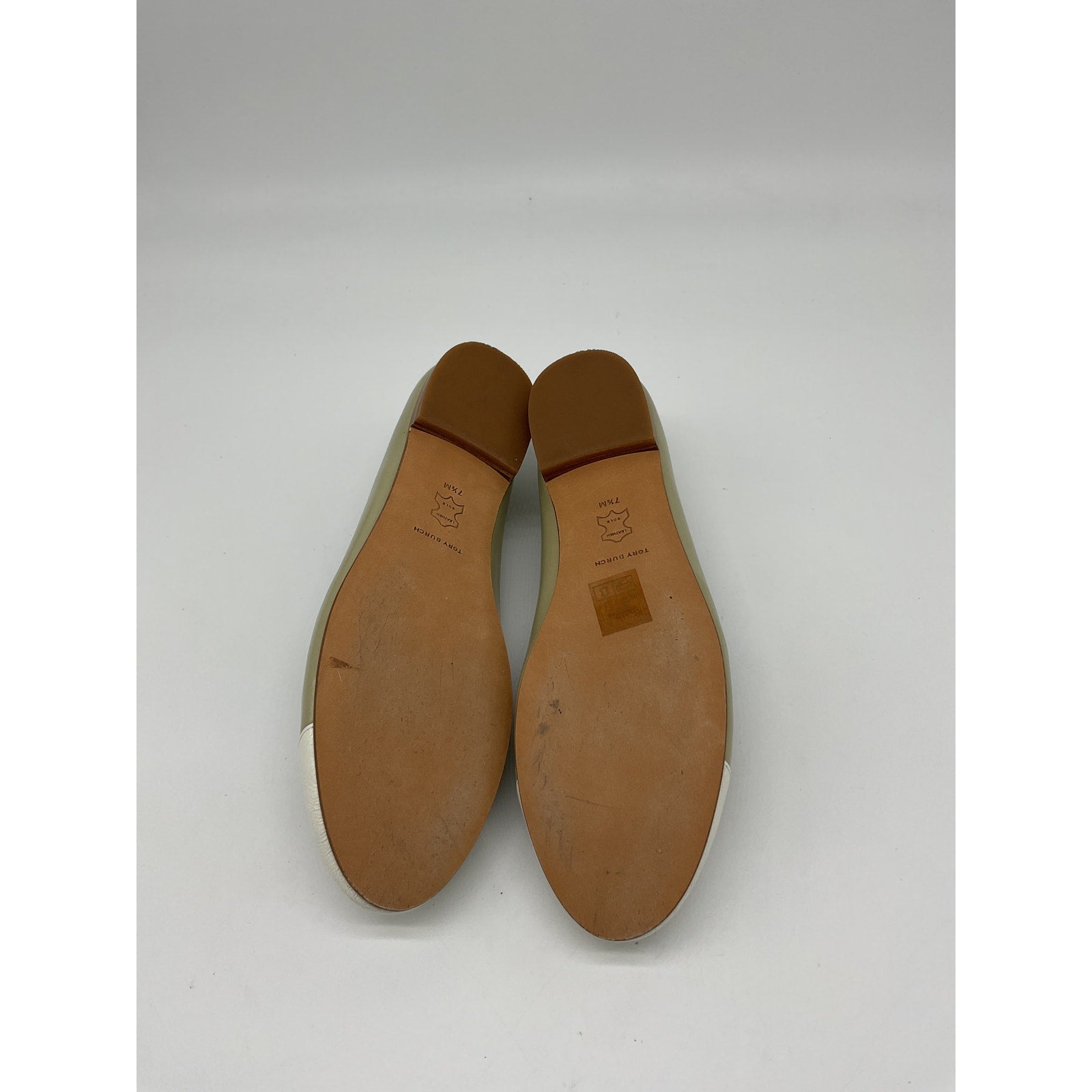 Tory Burch 'Cap-Toe' Green Leather  Ballet Flat Size 7.5