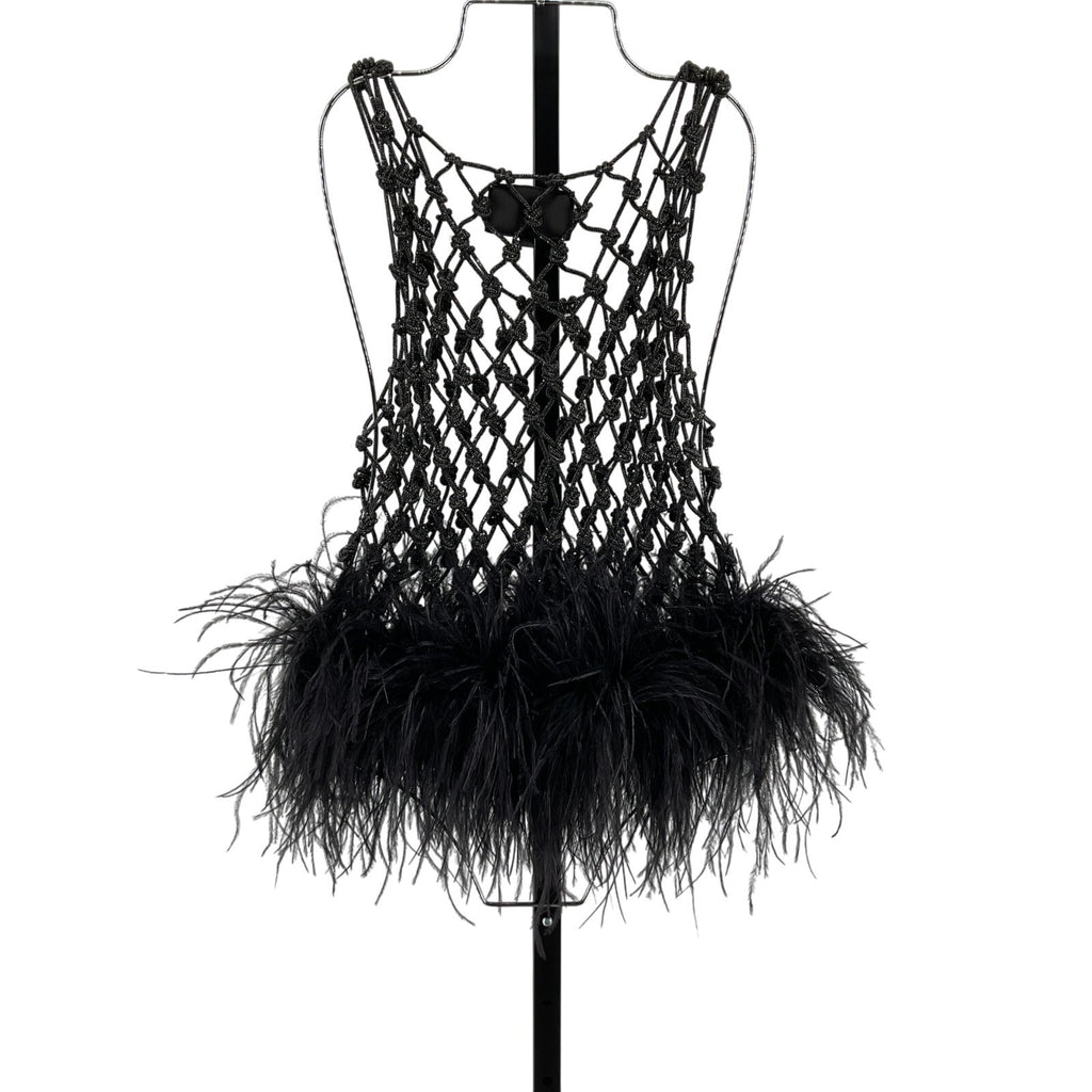 Santa Brands Black Polyester Tank Top With Feathers Size XS / S