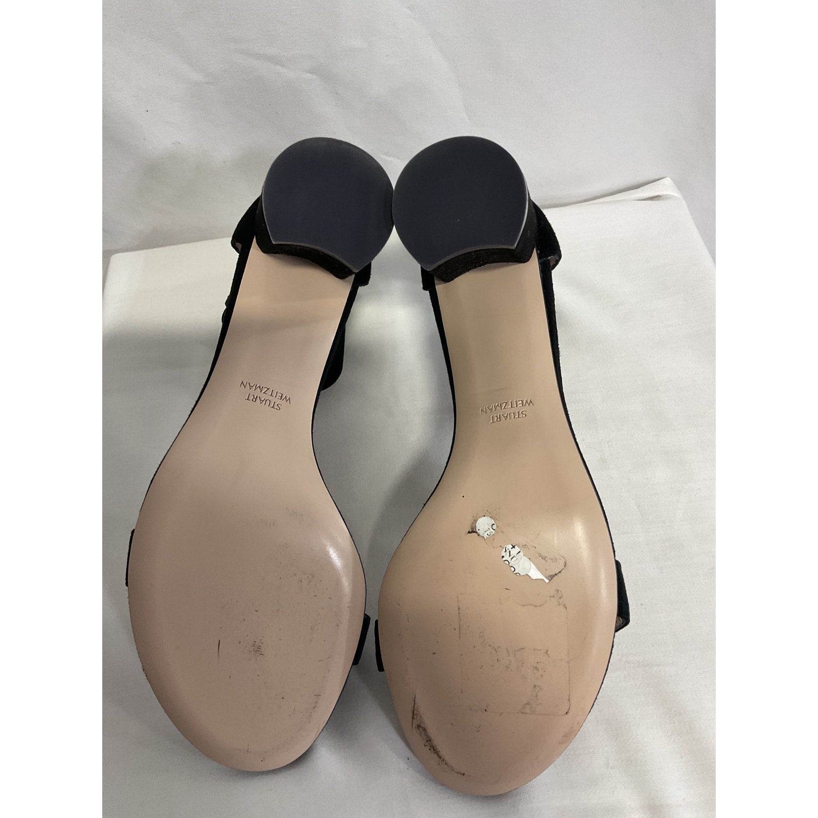 Stuart Weitzman 'Nudistcurve 35' Black Square Toe Block Sandal Size 8