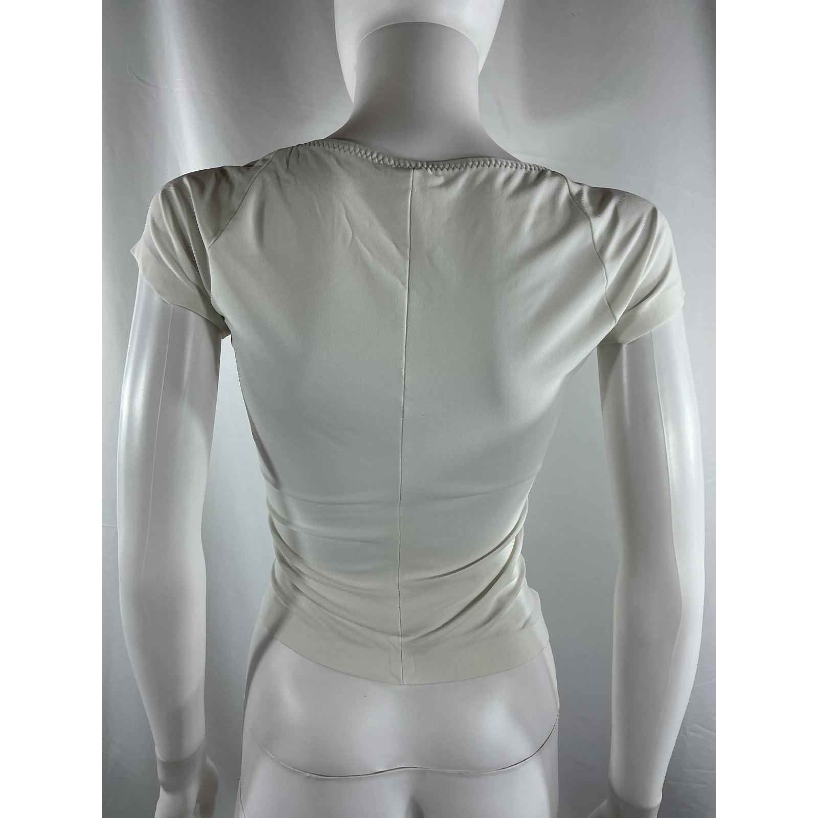 Norma Kamali Cap Sleeve White Polyester Sweetheart Side Drape Top Size XS