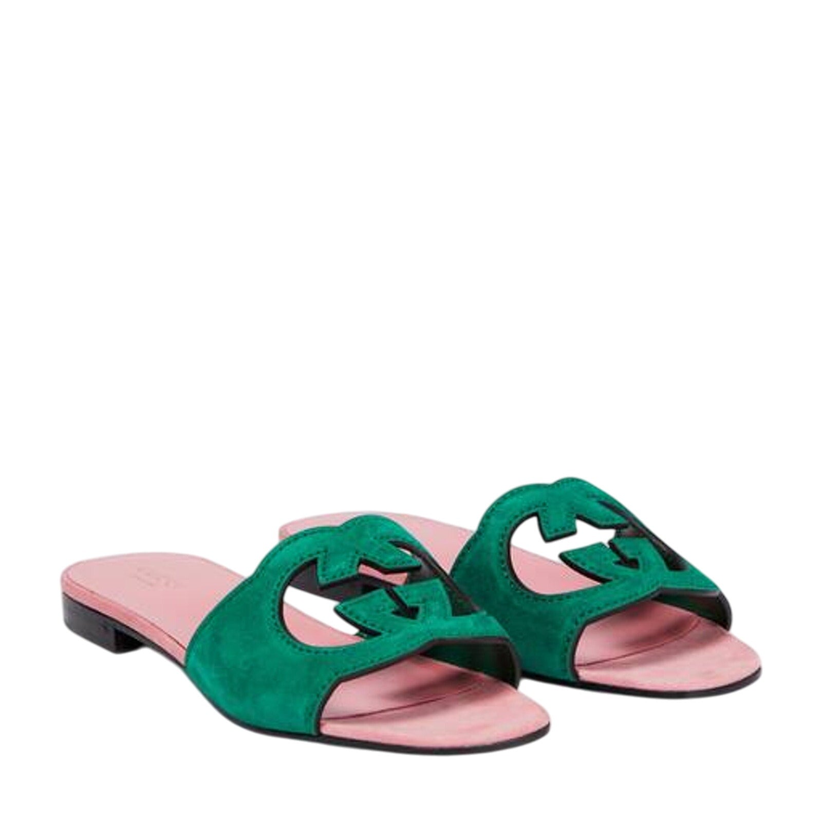 Gucci Green Suede Interlocking G Cutout Sandals Size 7.5
