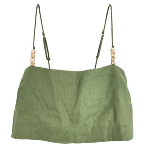 Faithfull The Brand Linen Green Chianti Top Size S