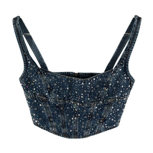 Alessandra Rich Embellished Blue Bustier Top Size 38 IT / 2 US
