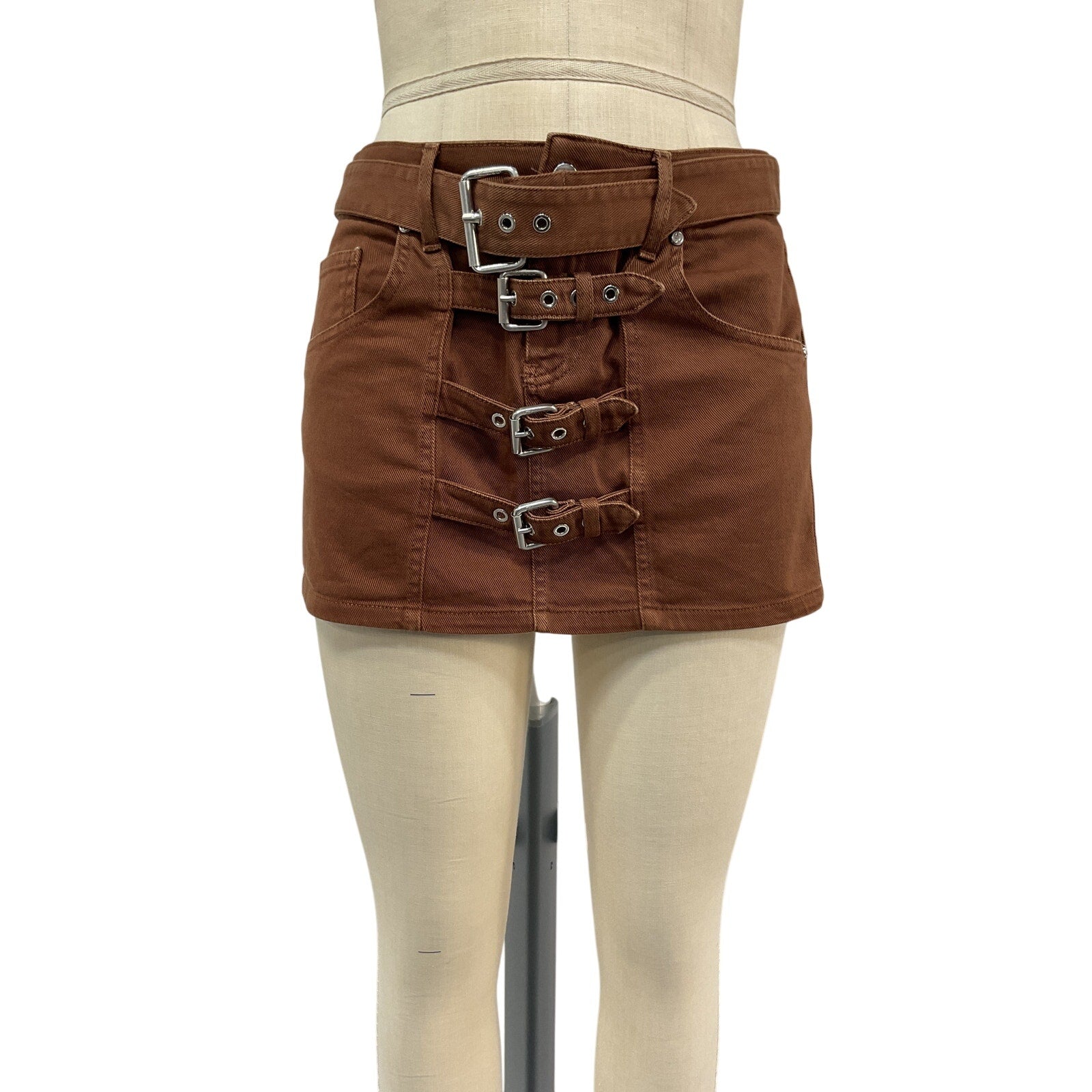 Blumarine Buckle Brown Cotton Mini Skirt Size 4