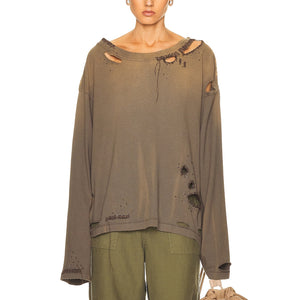 Acne Studios Distressed Gray Embroidered Crewneck Sweater Size S