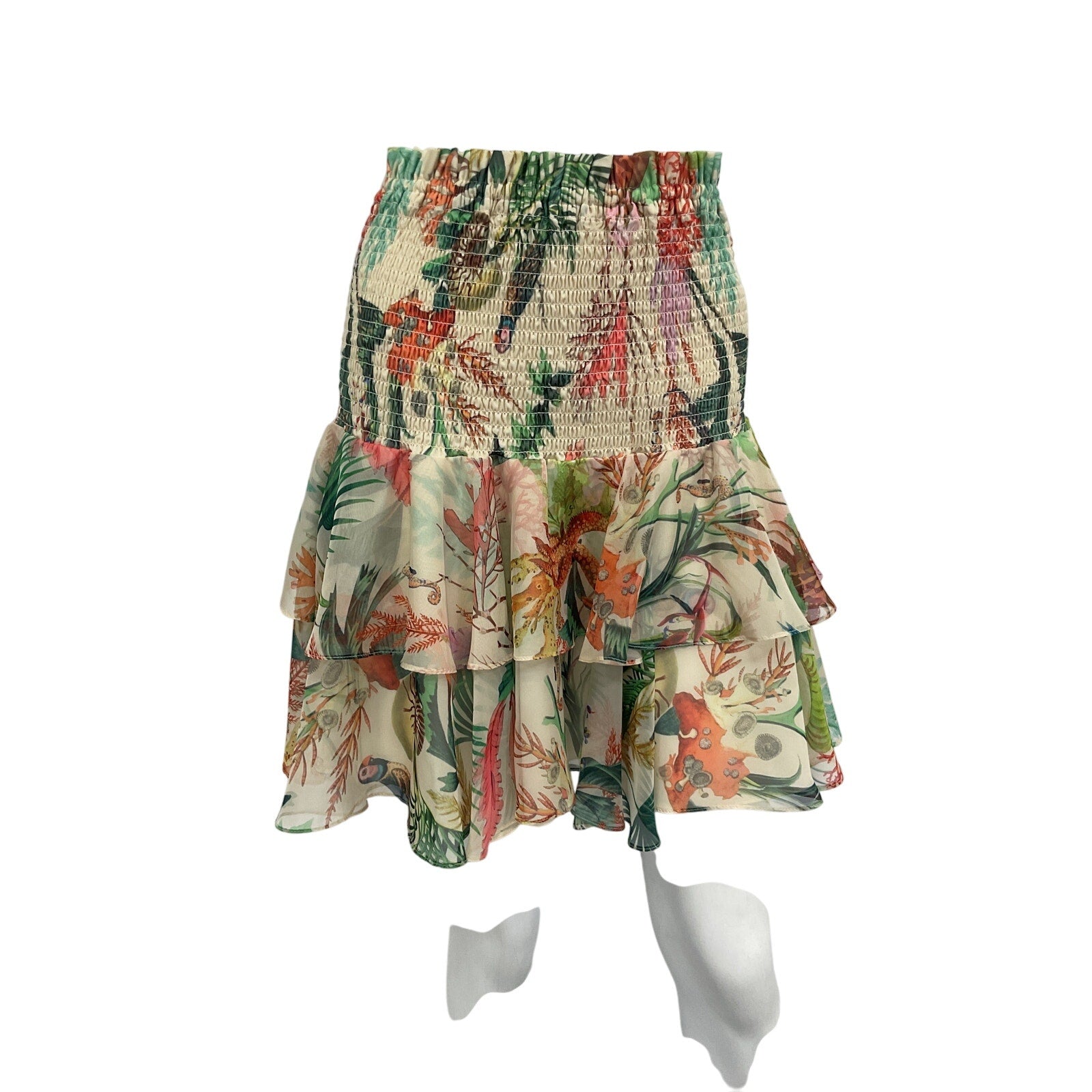 Patbo 'Oasis' Off White Polyester Shirred Ruffle Mini Skirt Size L