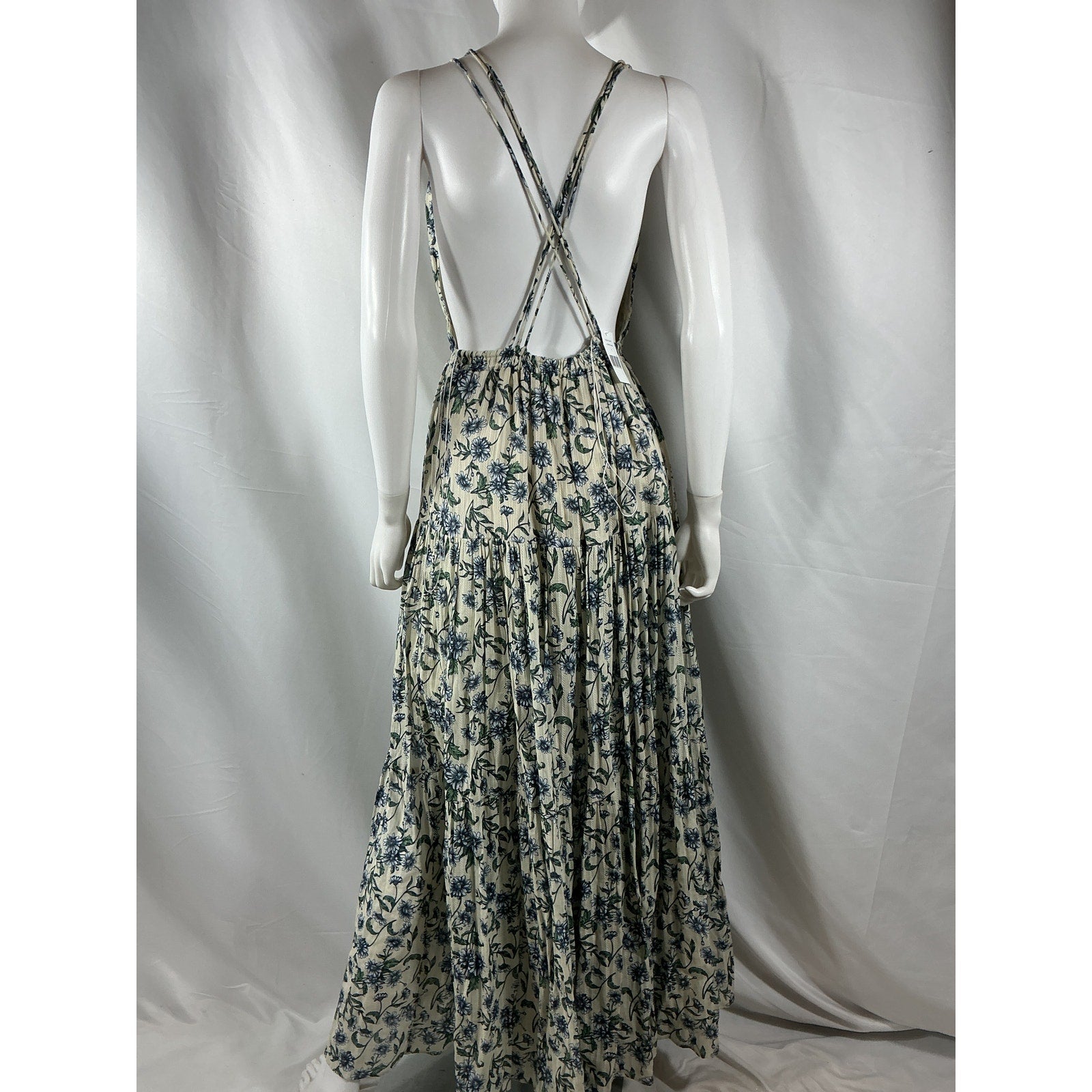 Significant Other 'Isobel' Blue Cotton Floral Plunging Maxi Dress Size 6