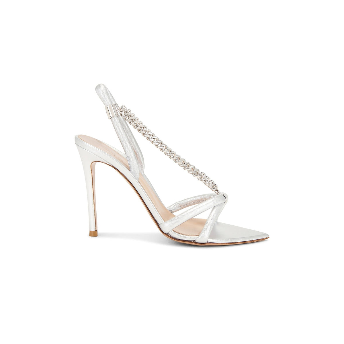 Gianvito Rossi Silver Nappa Leather & Silk Heels Size 7