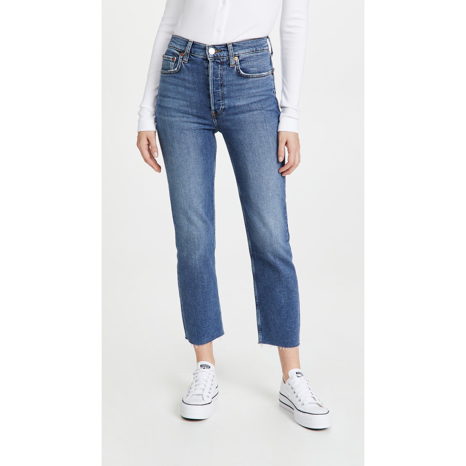 Re/Done Blue Cotton High Rise Comfort Stretch Stove Pipe Jeans Size 24