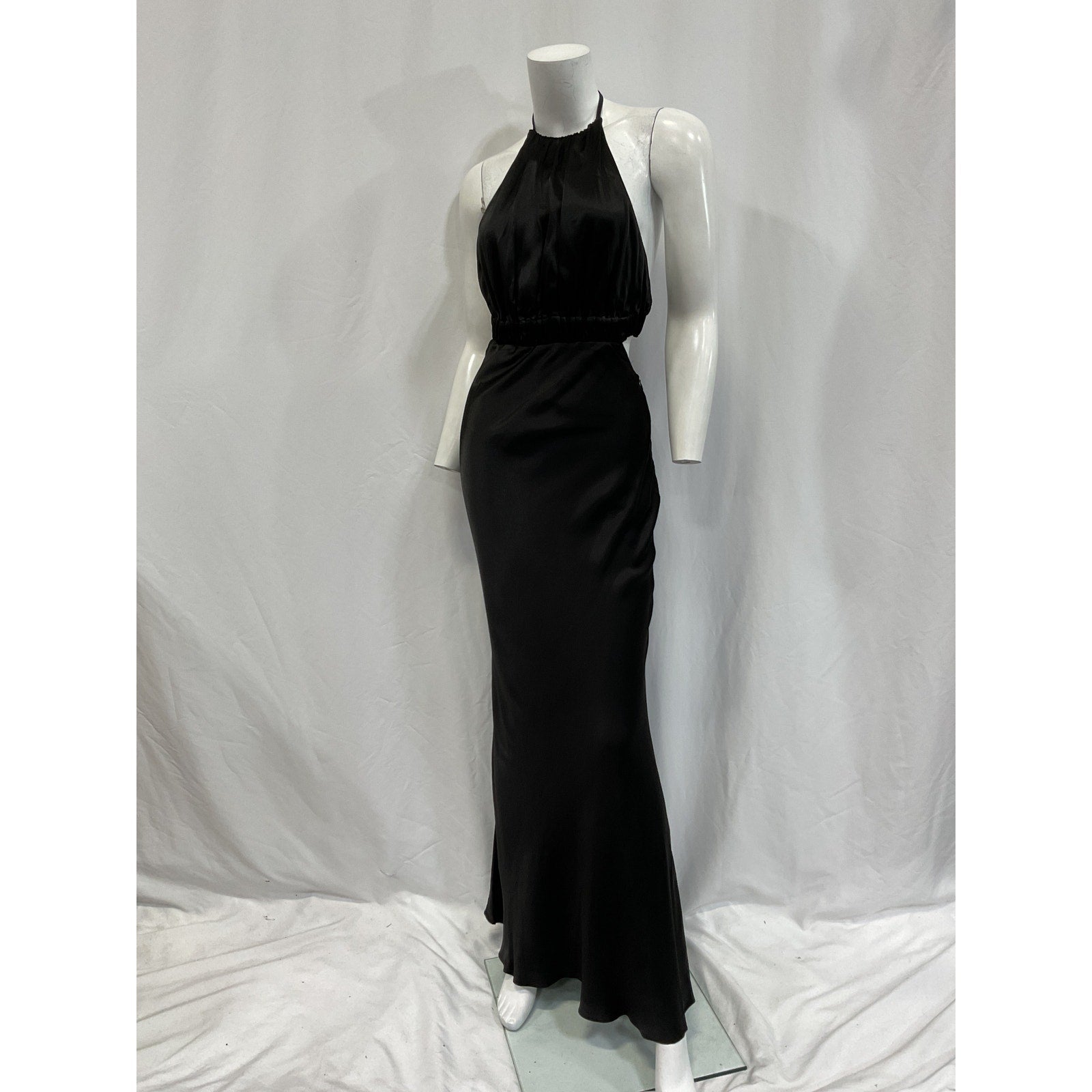 Shona Joy 'Angelica' Black Polyester Ruched Open Back Midi Dress Size 2