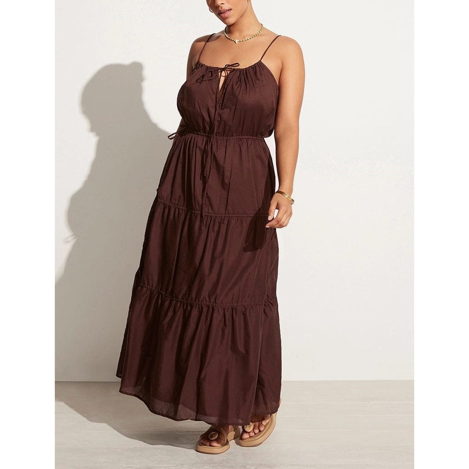 Faithfull The Brand 'Henri' Brown Polyester Maxi Dress Size XS