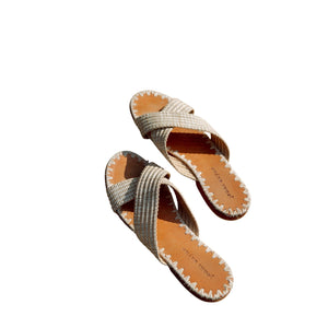Jenni Kayne 'Raffia' Beige Crossover Sandal Size 8