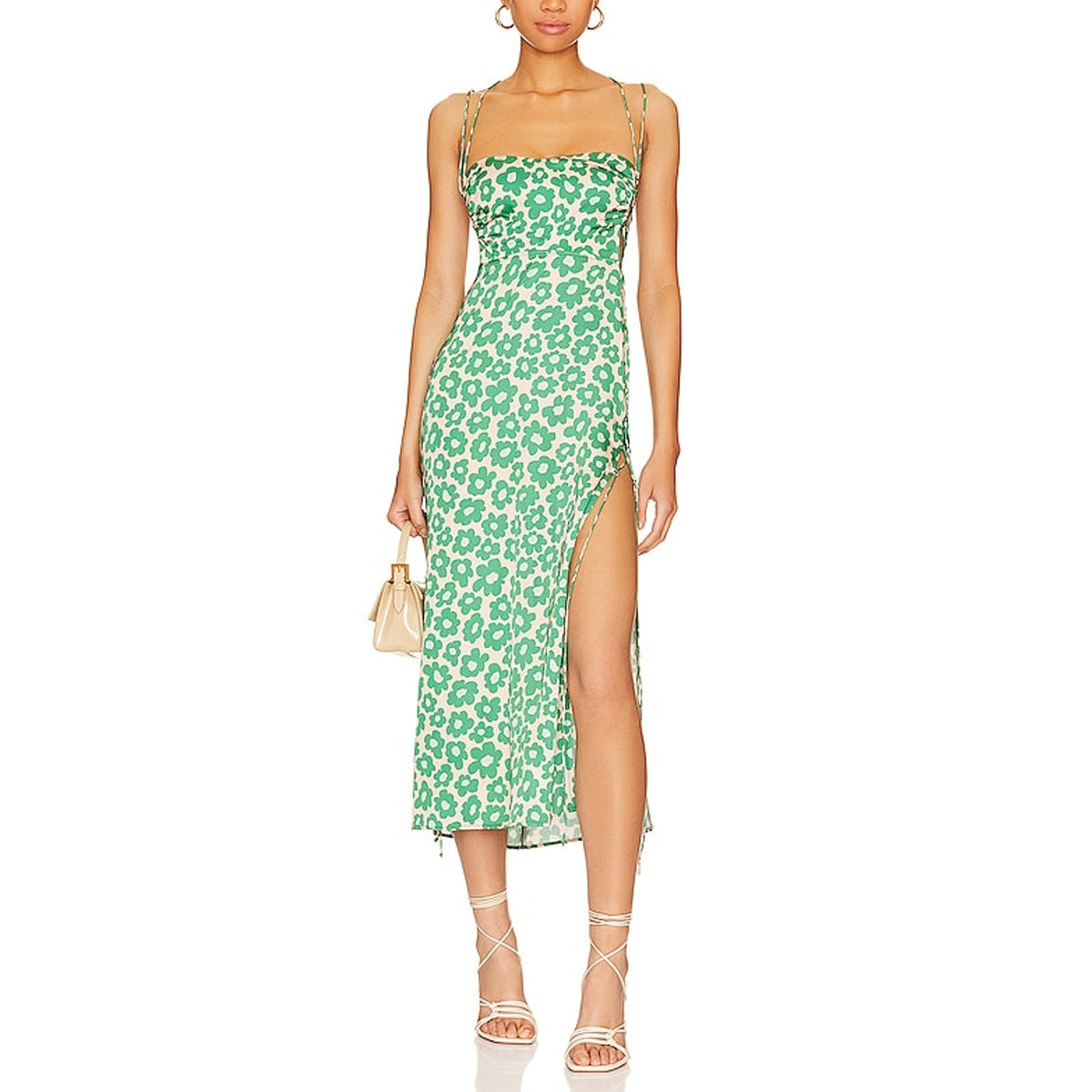 For Love & Lemons 'Lincoln' Green Sateen Midi Dress Size L