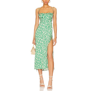 For Love & Lemons 'Lincoln' Green Sateen Midi Dress Size L