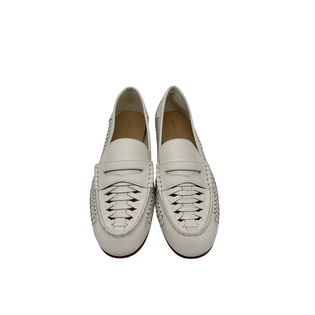 Veronica Beard 'Penny' White Leather Woven Leather Loafer Size 11