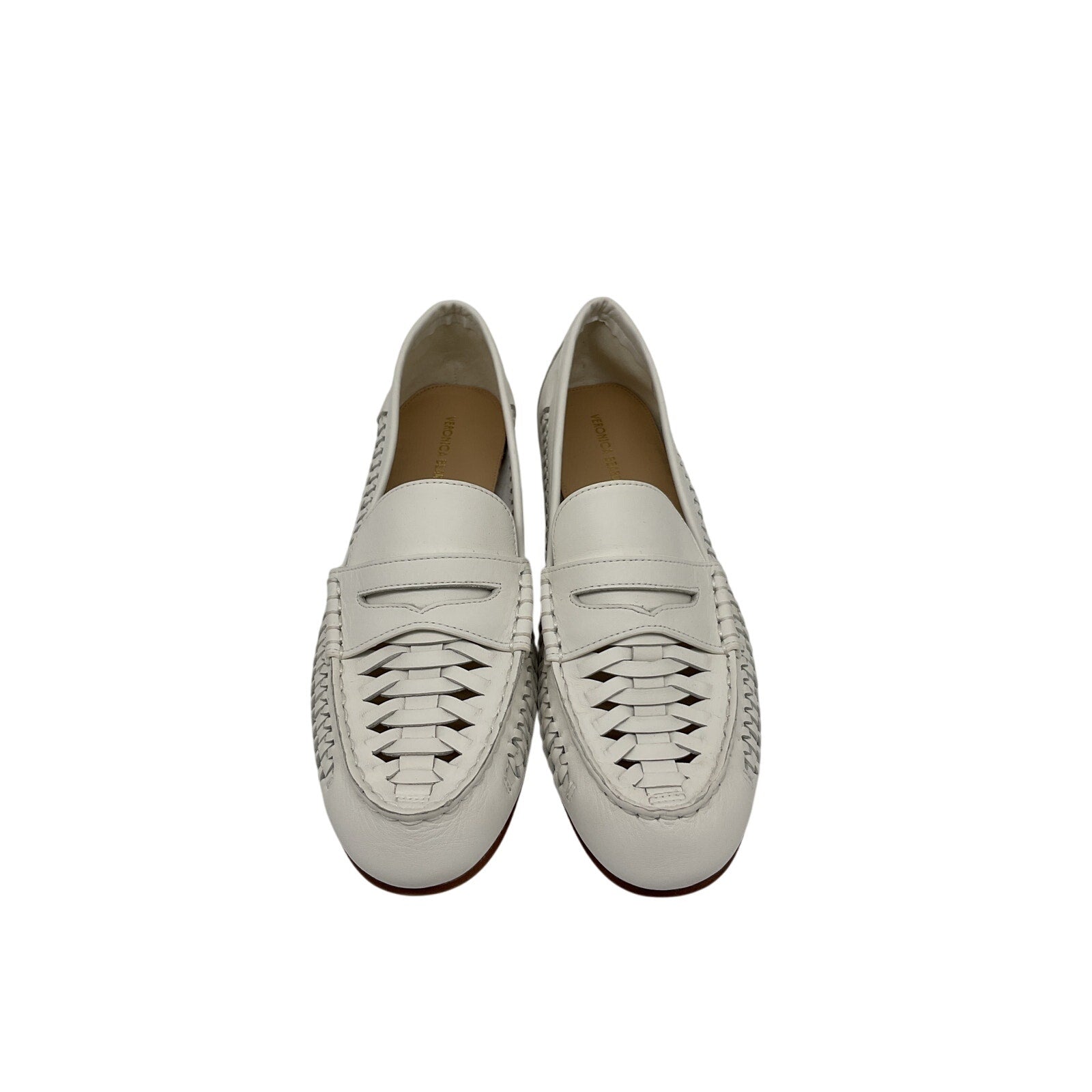Veronica Beard 'Penny' White Leather Woven Leather Loafer Size 11