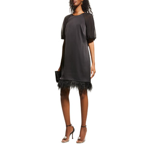 Aidan Mattox Feather Trim Black Trapeze Dress Size 8