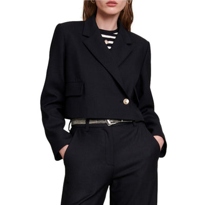Maje Short Black Straight-Fit Jacket Size 2