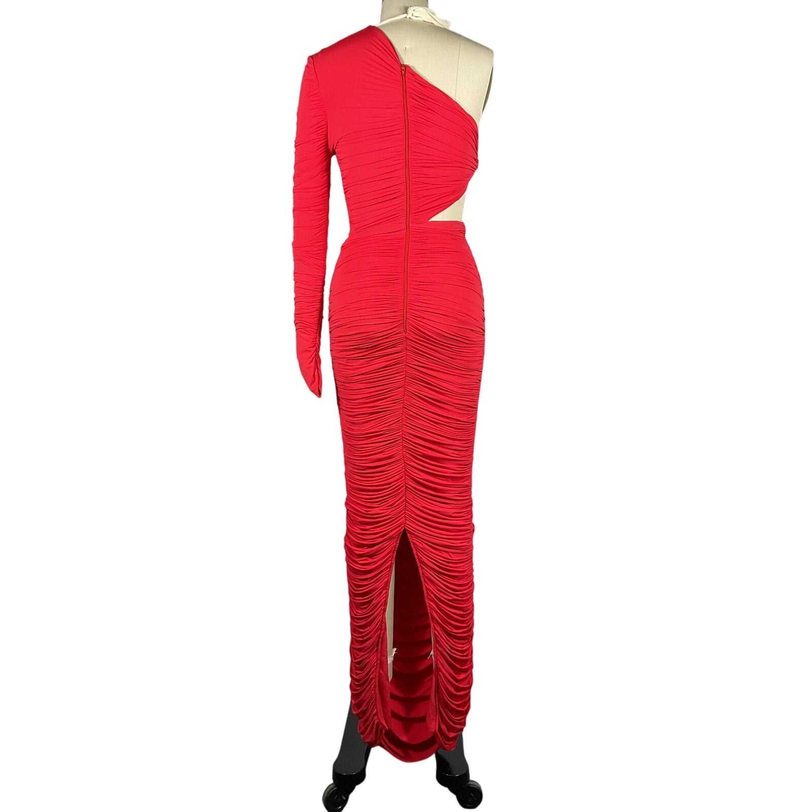 Alex Perry 'Channing' Red Nylon Ruched One Shoulder Knot Column Dress Size 8