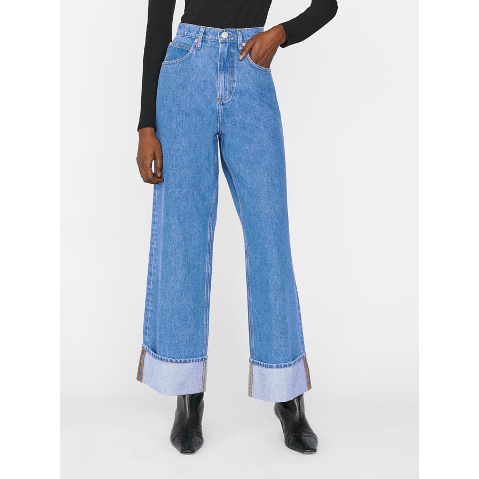 Frame 'Rolled' Blue High Rise Wide Leg Denim Jeans Size 25