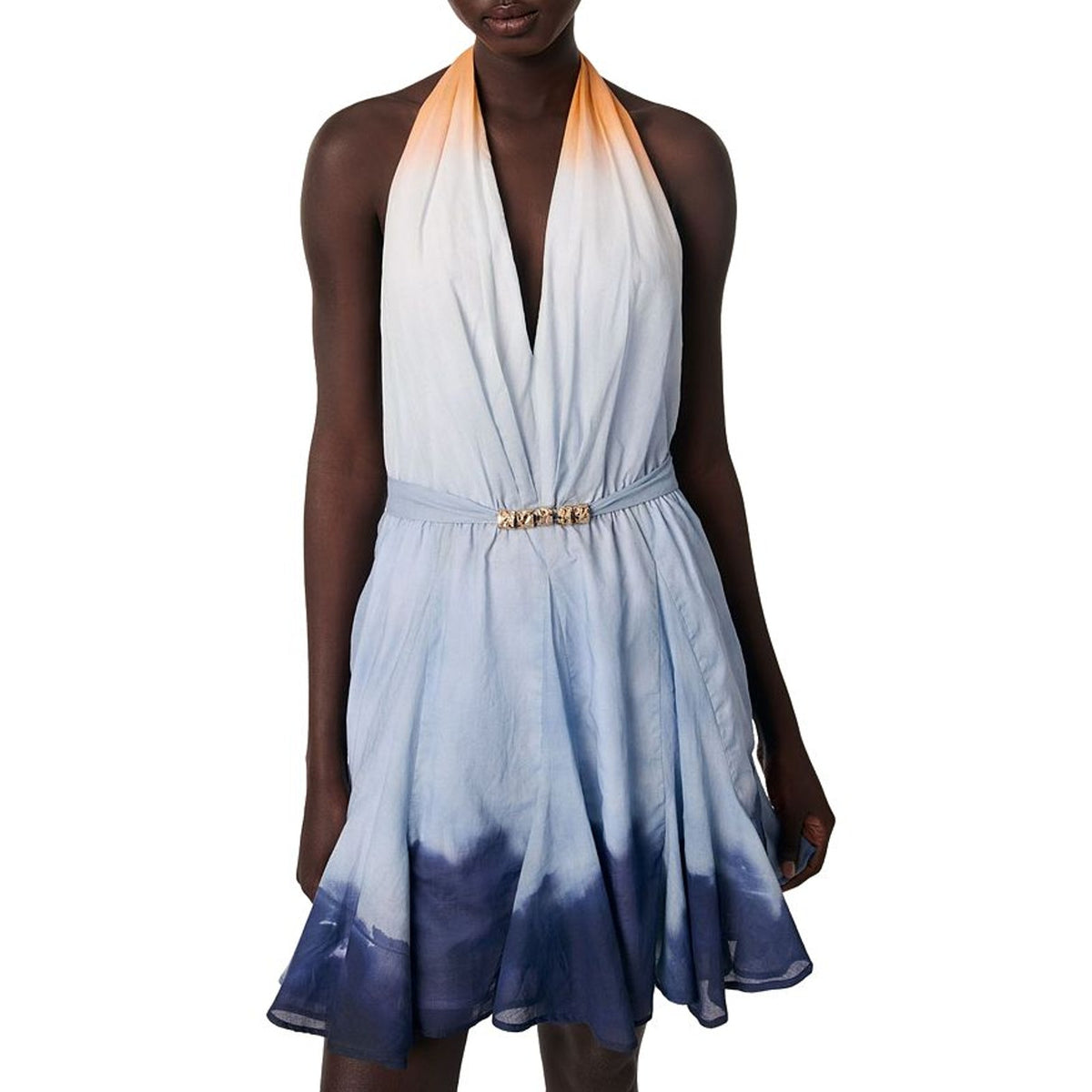 Maje Tie Dye Blue Halter Dress Size 36 NWT