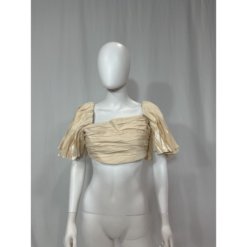 Aje 'Cari' White Ruched Flare Sleeve Crop Top Size 10