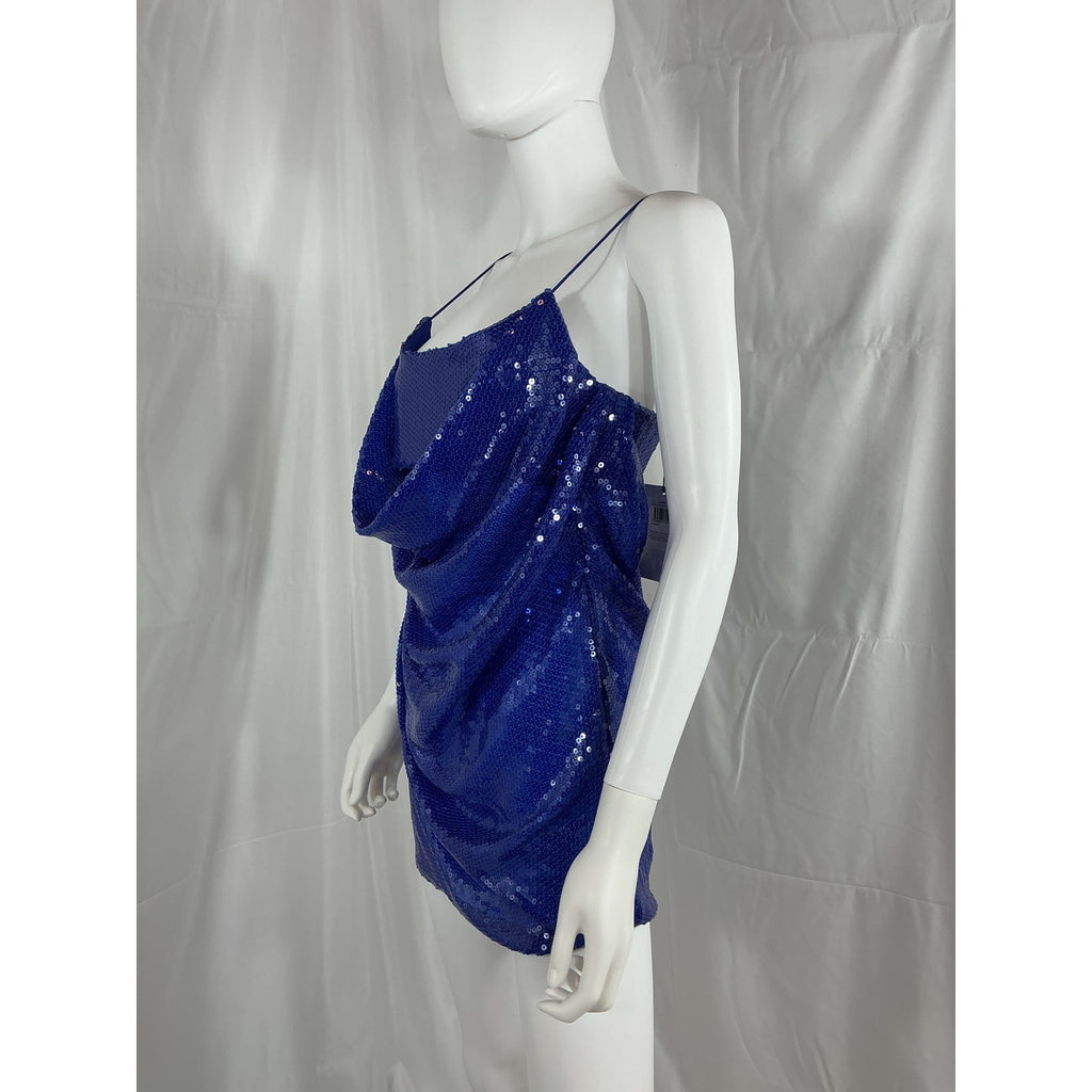 Alex Perry 'Sequin' Blue Open Back Drape Cut Out Sequin Mini Dress Size 4 - NWT