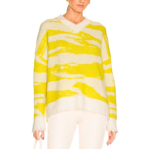 Allsaints Oversized Sunshine And White Tiga V Neck Sweater Size L