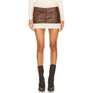 Lovers And Friends Shearling Trimmed Walnut Luanne Skirt Size M NWT