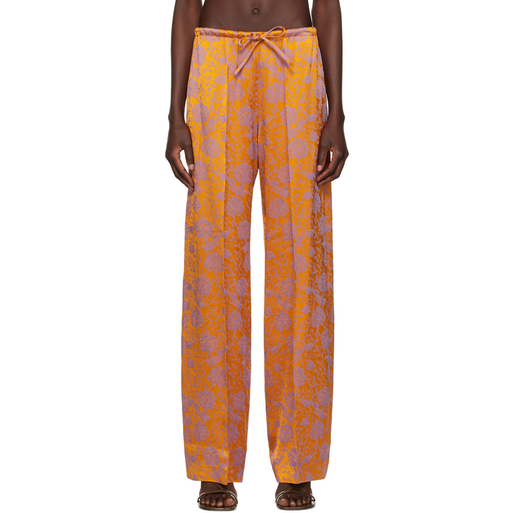 Dries Van Noten Orange Viscose Jacquard Trousers Size 36