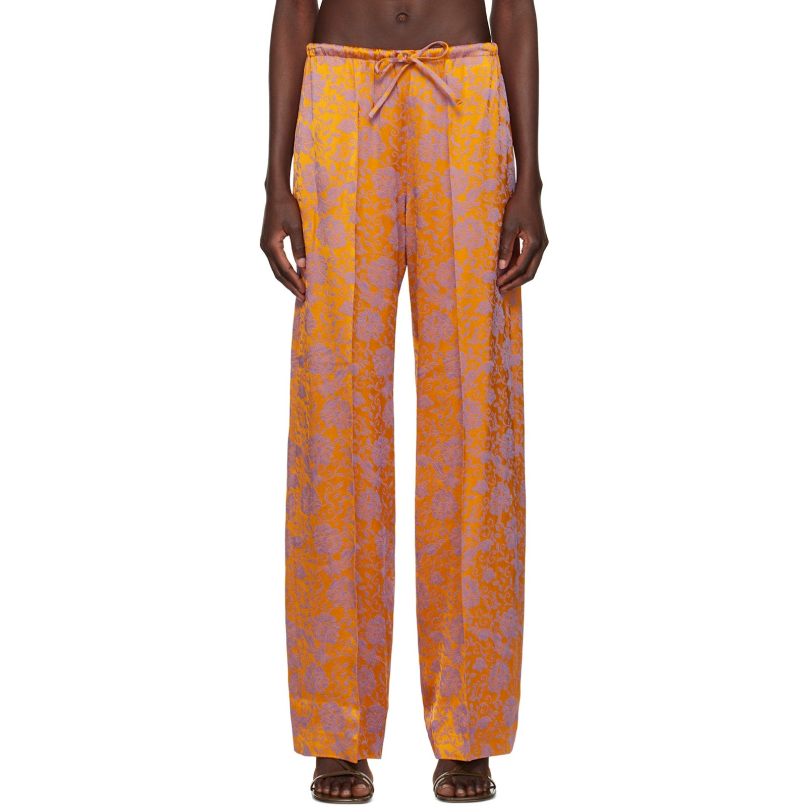 Dries Van Noten Orange Viscose Jacquard Trousers Size 36