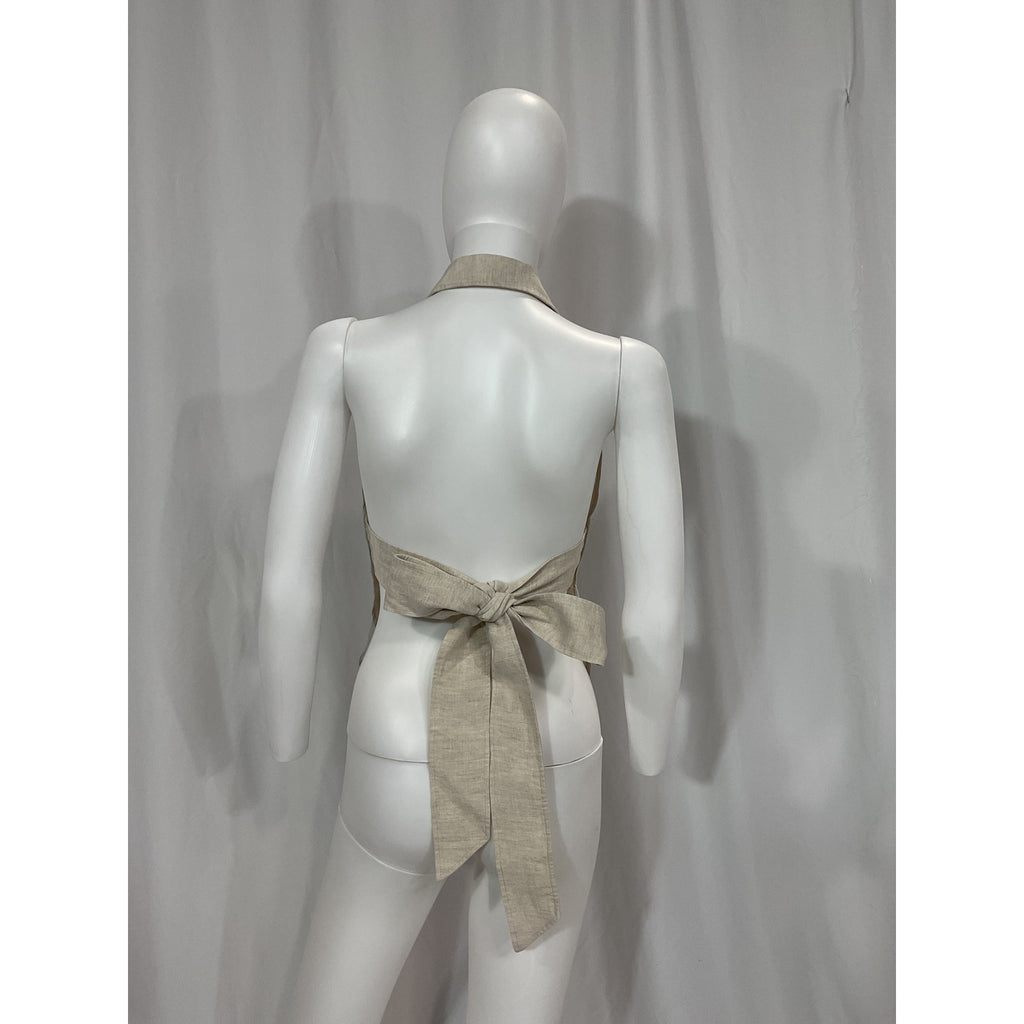 Marissa Webb 'Evie' Beige Linen Open-Back Linen Halter Top Size S