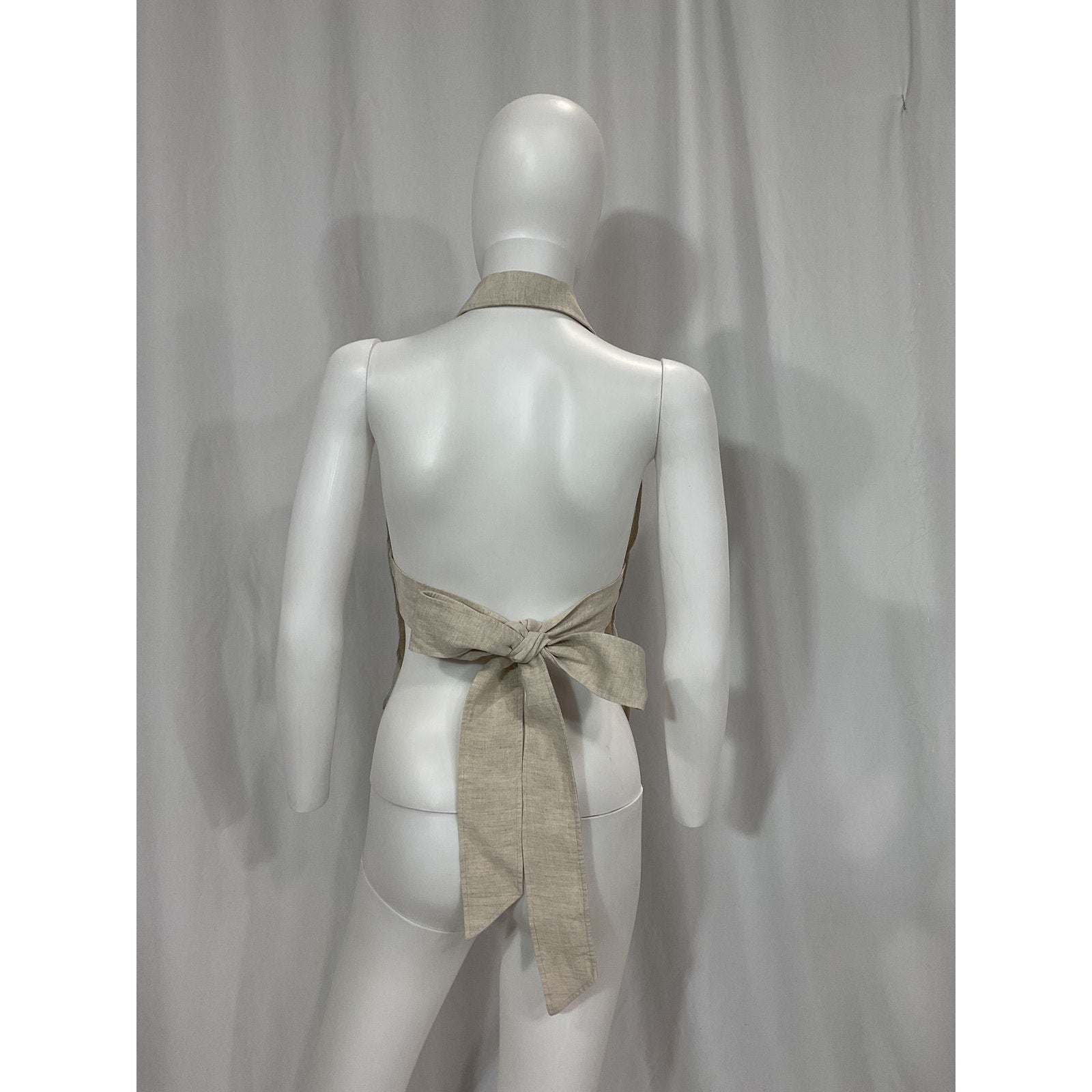 Marissa Webb 'Evie' Beige Linen Open-Back Linen Halter Top Size S