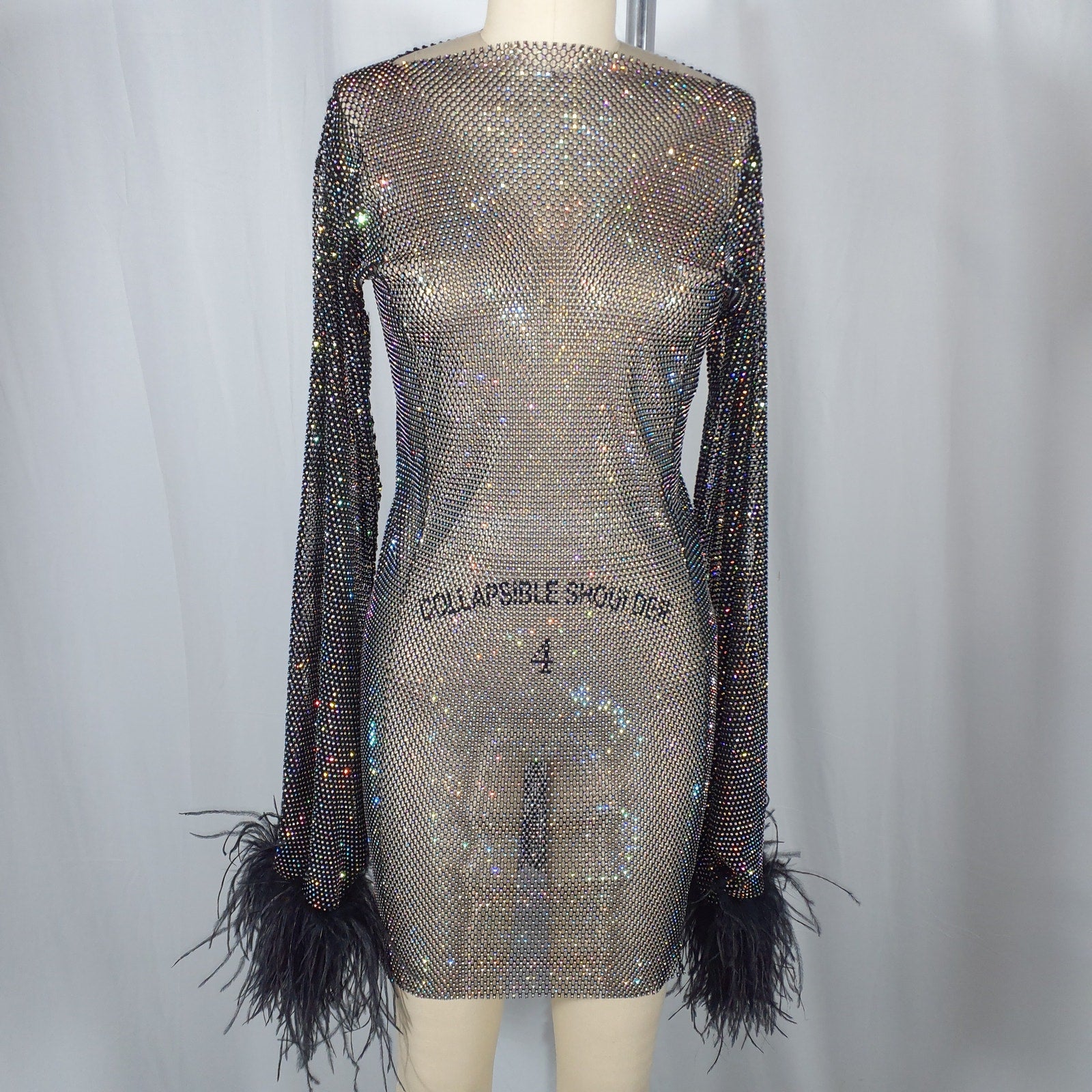 Santa Brands 'Feathers' Black Mini Dress Size OS