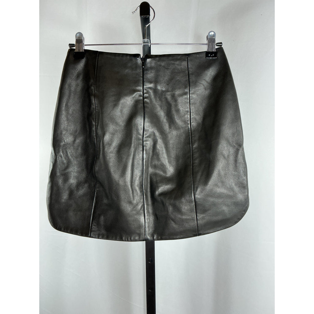 The Sei Baseball Hem Black Lambskin Mini Skirt Size 0
