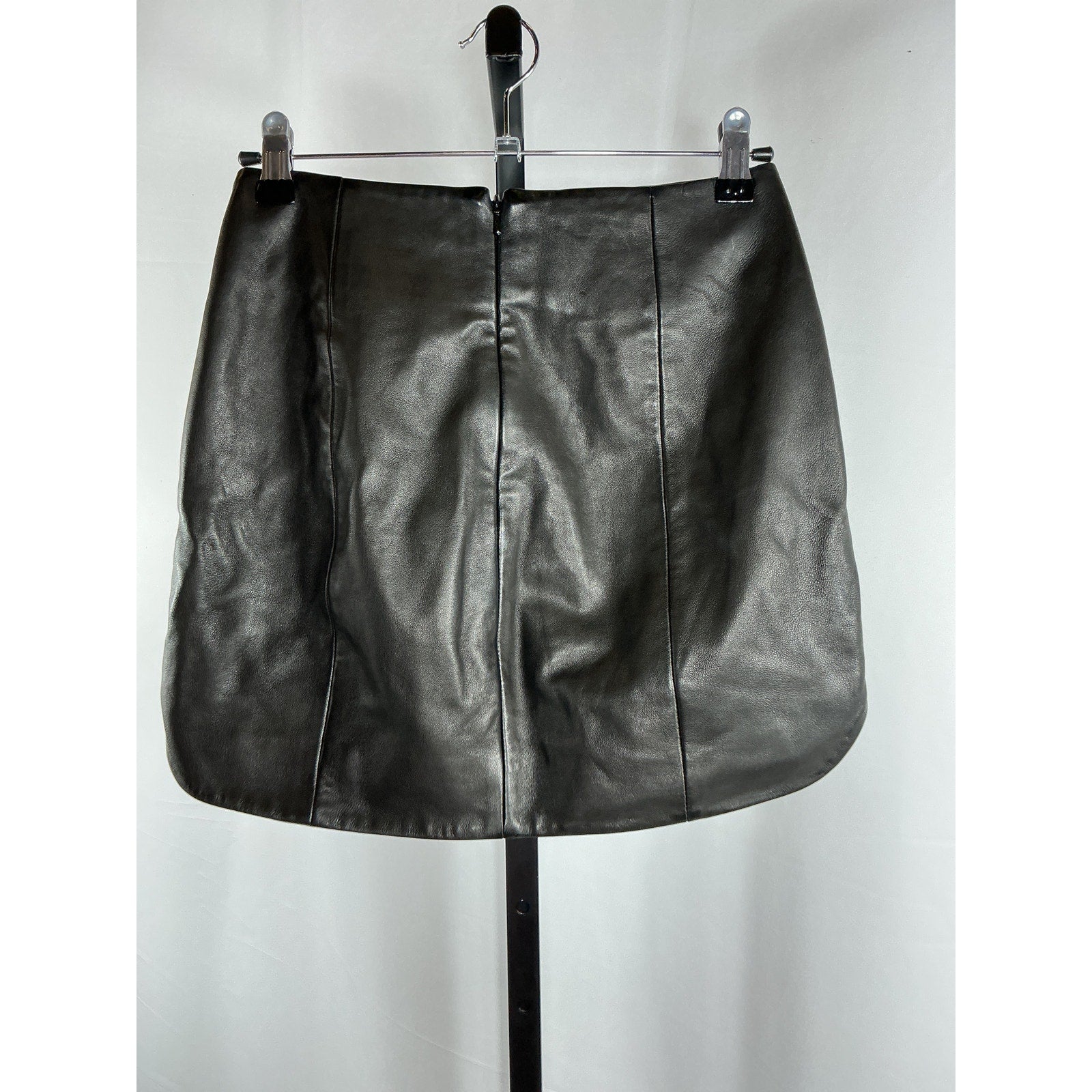 The Sei Baseball Hem Black Lambskin Mini Skirt Size 0
