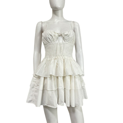 Michael Costello Ruffled White Ayah Mini Dress Size M