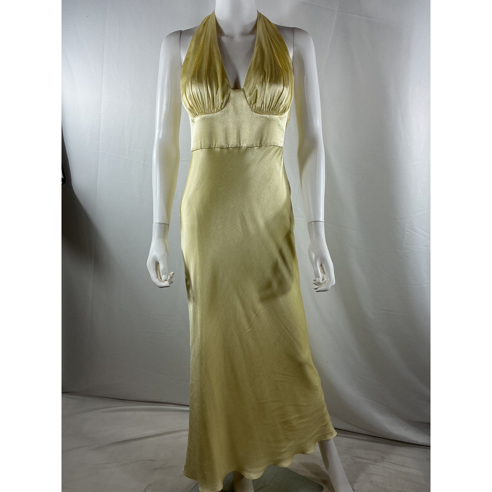 Shona Joy 'La Lune' Yellow Lenzing Plunged Halter Midi Dress Size 8