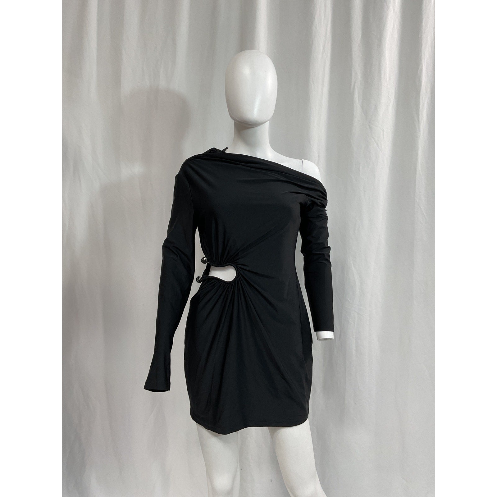 Self-Portrait Jersey Black Crystal Embellished One Shoulder Side Cut Out Mini Dress Size 6
