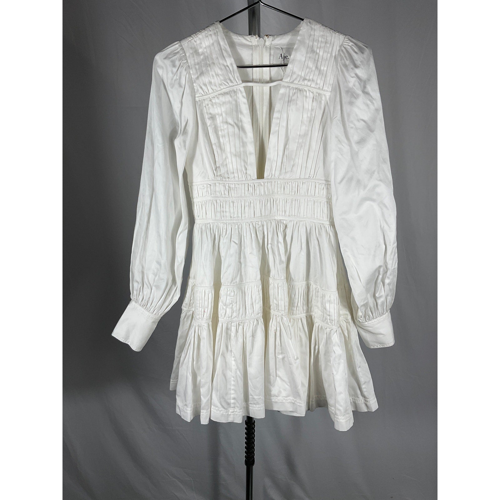 Aje 'Fallingwater' White Cotton Ruched Mini Dress Size 6