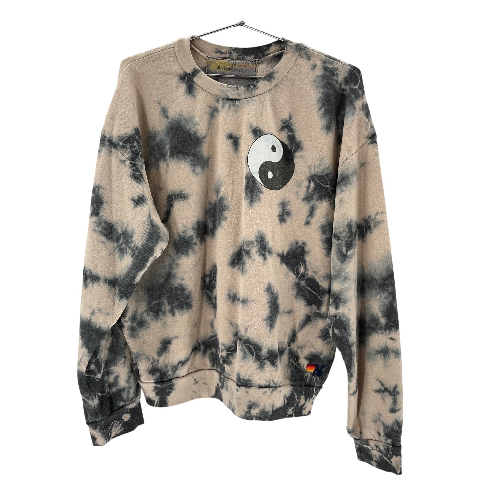 Aviator Nation Tan Cotton Hand Dyed Yin Yang Crew Sweatshirt Size M